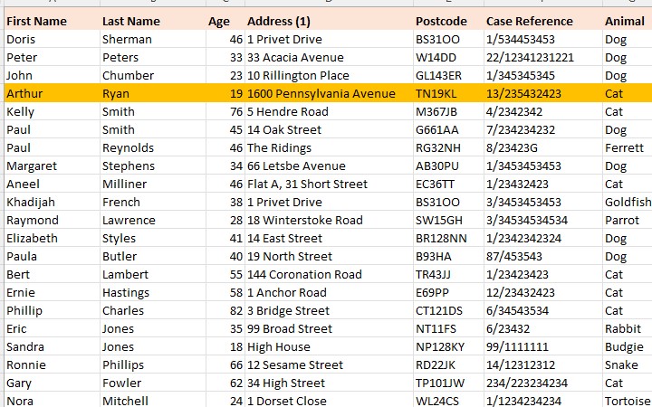 An example of a spreadsheet.