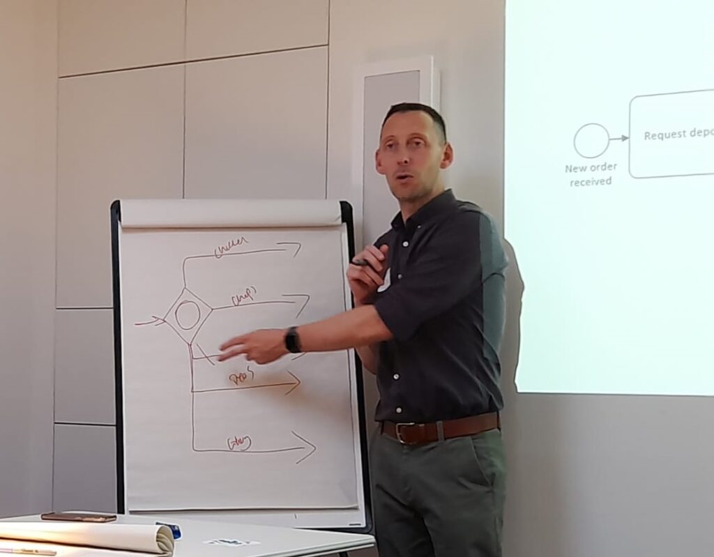 Stu conducting some training on process modelling with BPMN