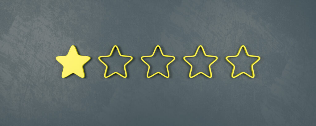 A rating of one star out of a possible five has been given on a feedback form.